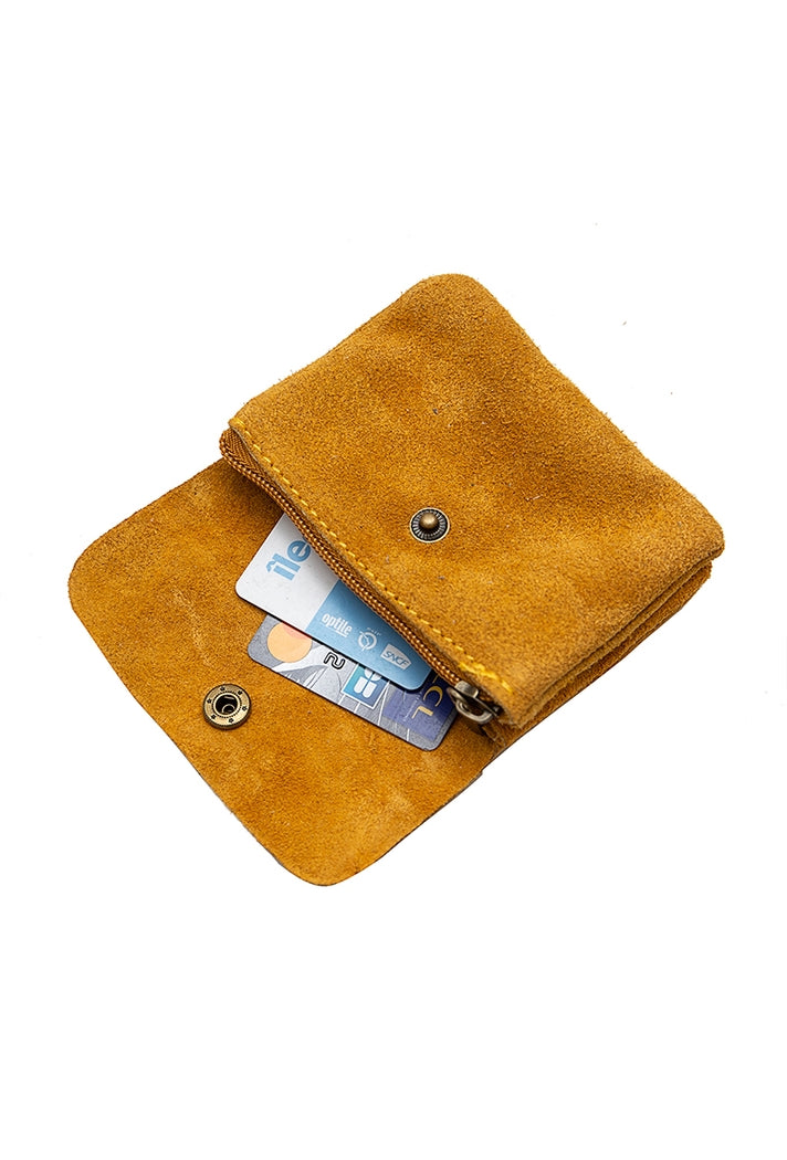 Suede Leather Coin Purse - Mustard