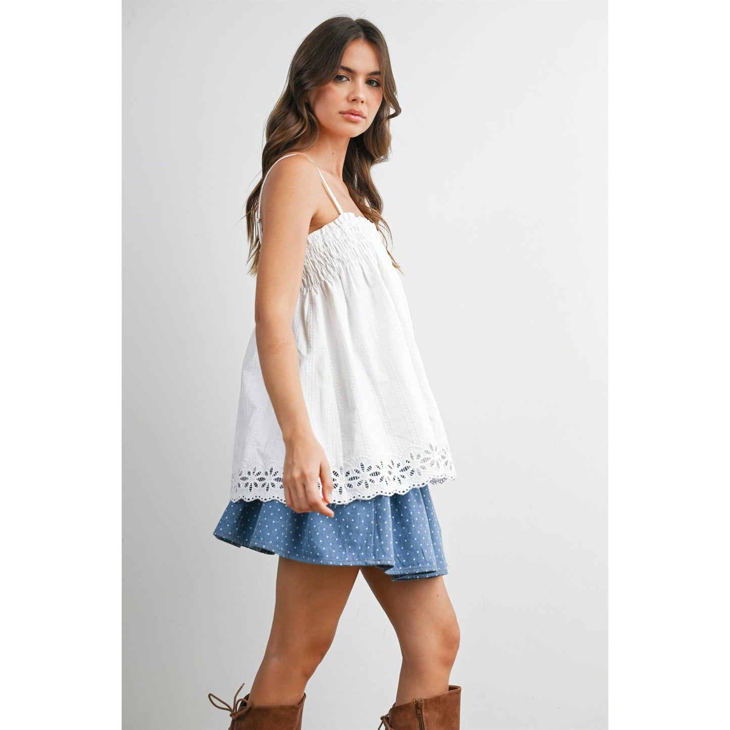 Carmelita Eyelet Trim Cami Top