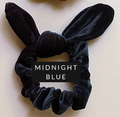 Midnight Blue Velvet Bunny Ear Scrunchies