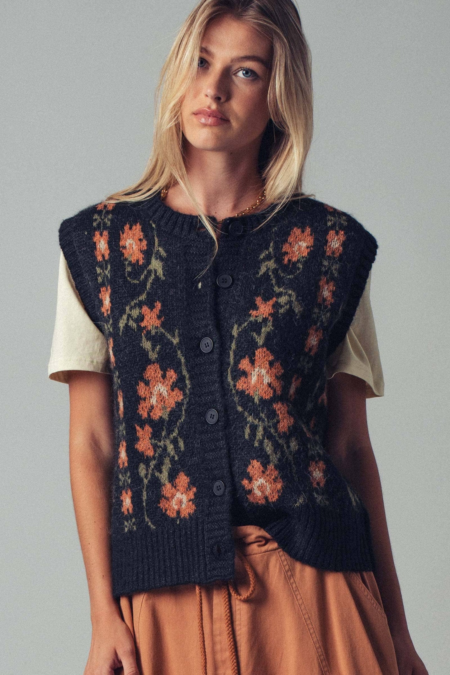 Heather Knit Button-Up Sweater Vest