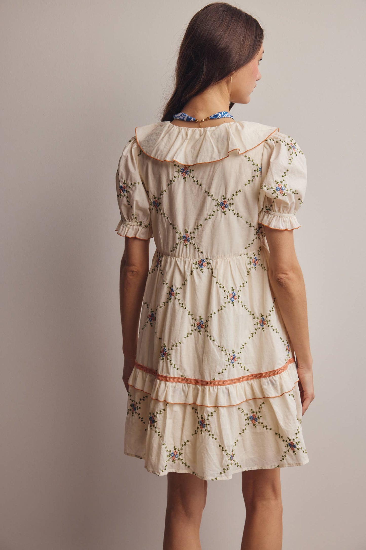 Lana Embroidered Ruffle Cotton Dress