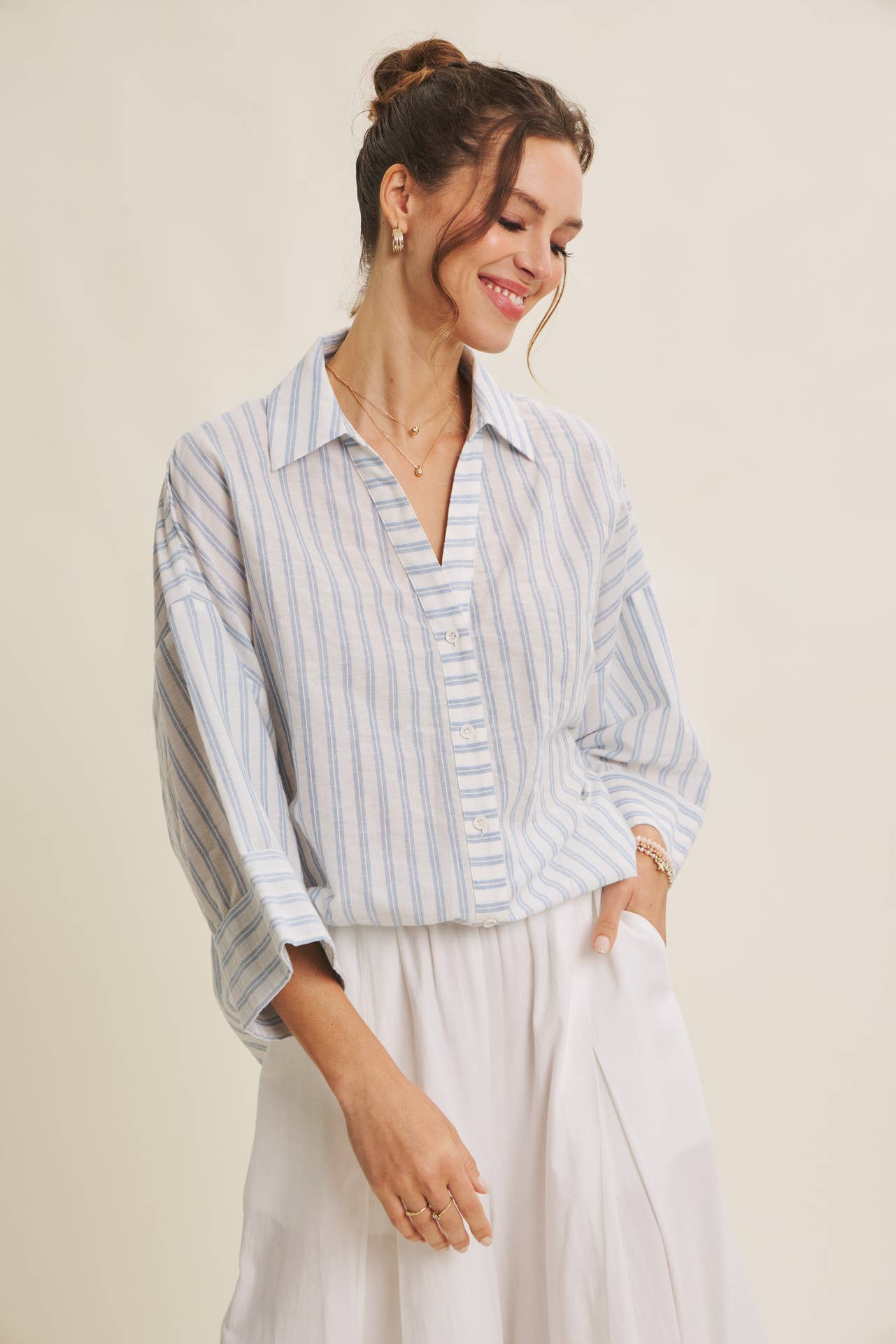 Coastal Comfort Striped Button-down