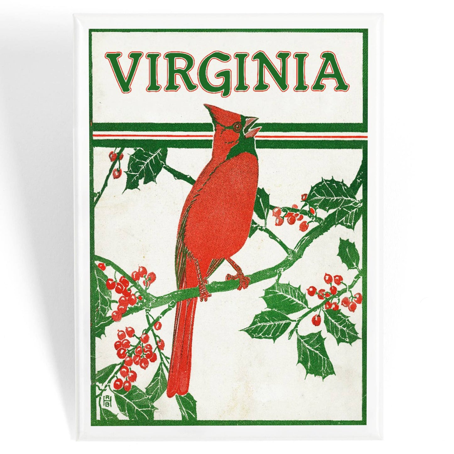 Cardinal + Holly Branch Magnet