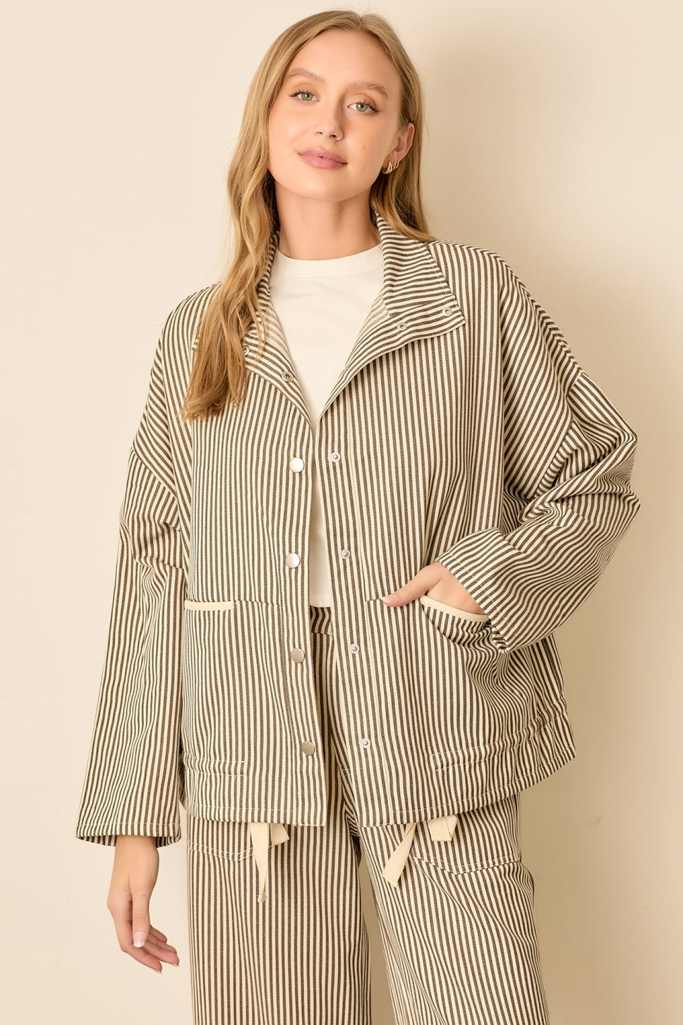 Pinstripe Canvas Chore Coat - Mocha