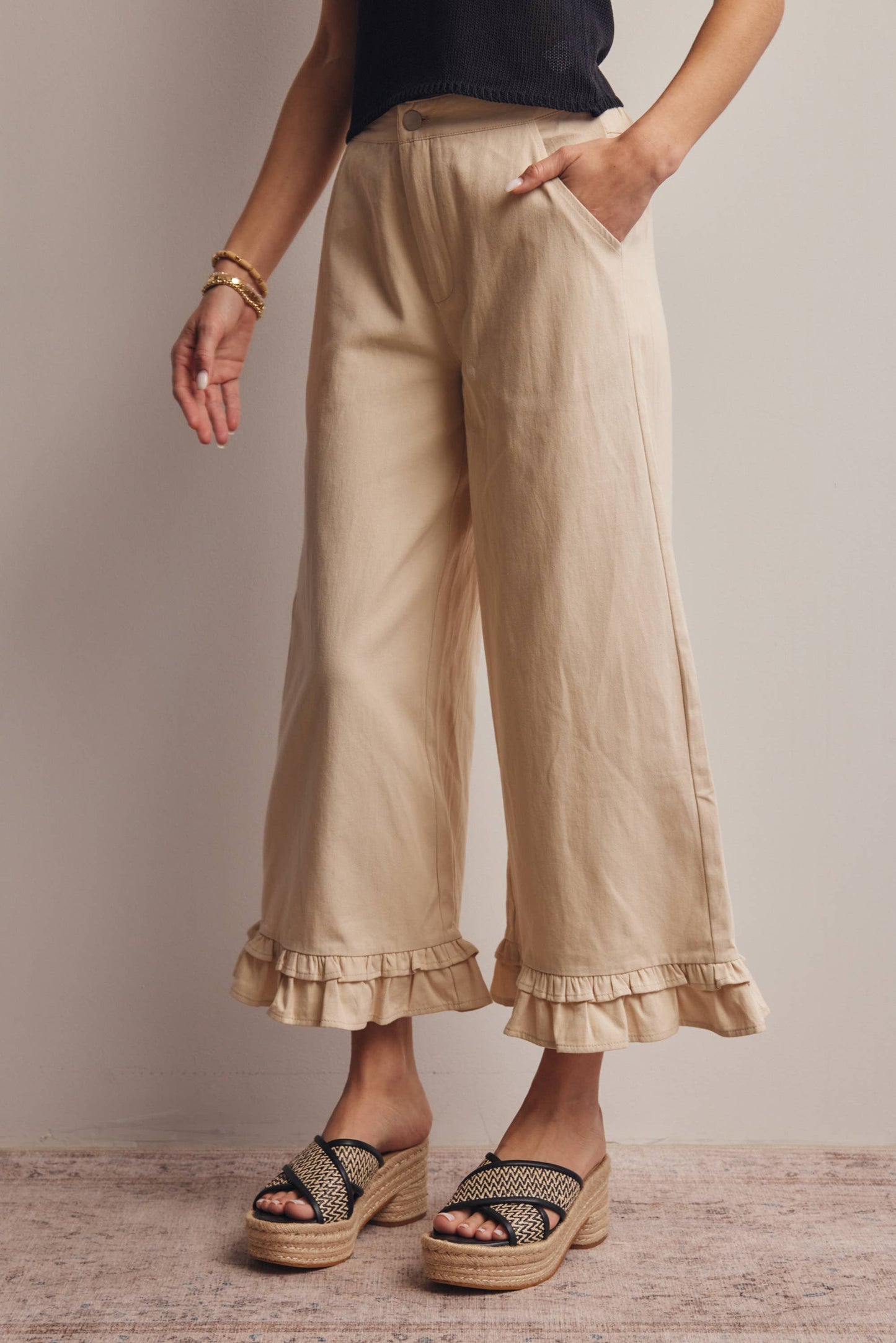 Willow Ruffle Hem Wide-Leg Pants