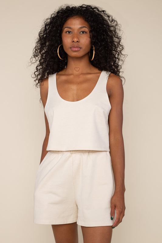 Garment Washed Cropped Cotton Tank