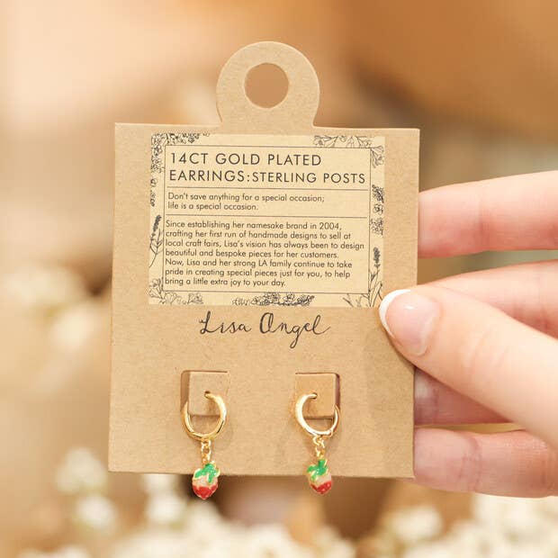 Strawberry Enamel Gold Huggie Earrings