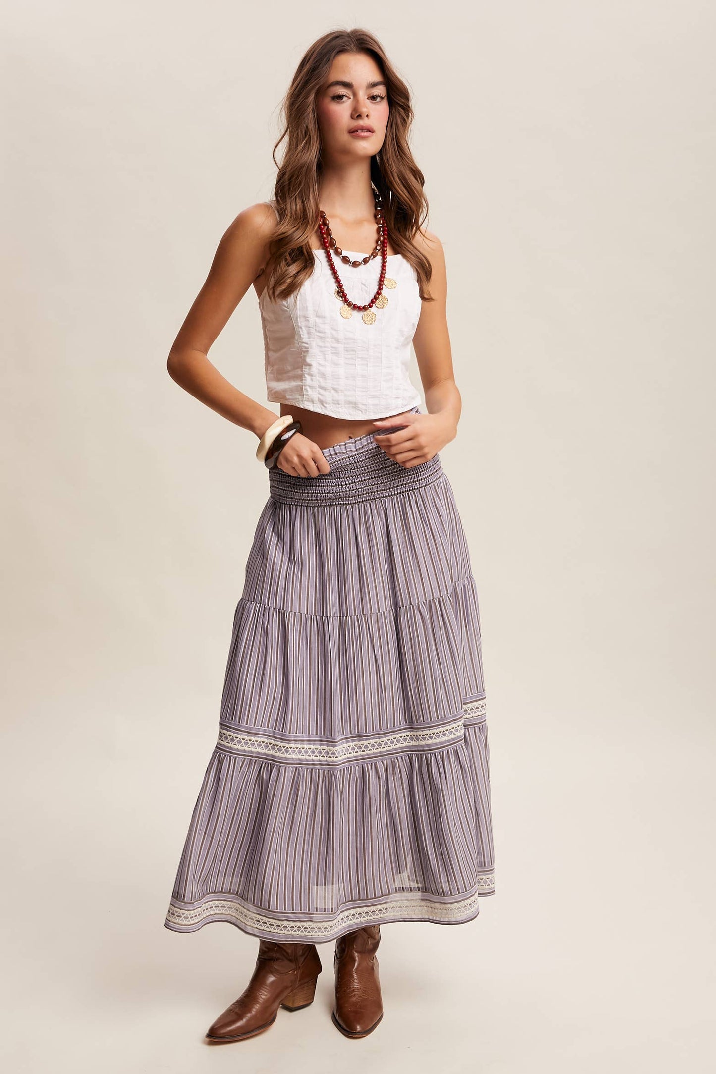 Townhomes Striped Smocked Maxi Skirt