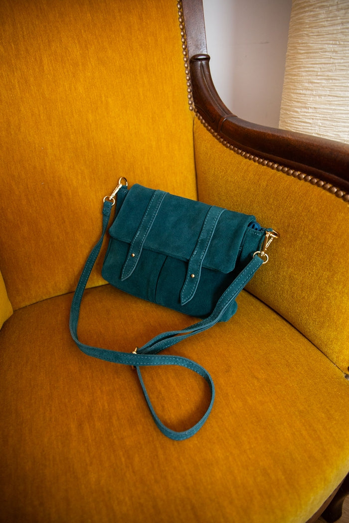 Everyday Suede Leather Satchel - Peacock