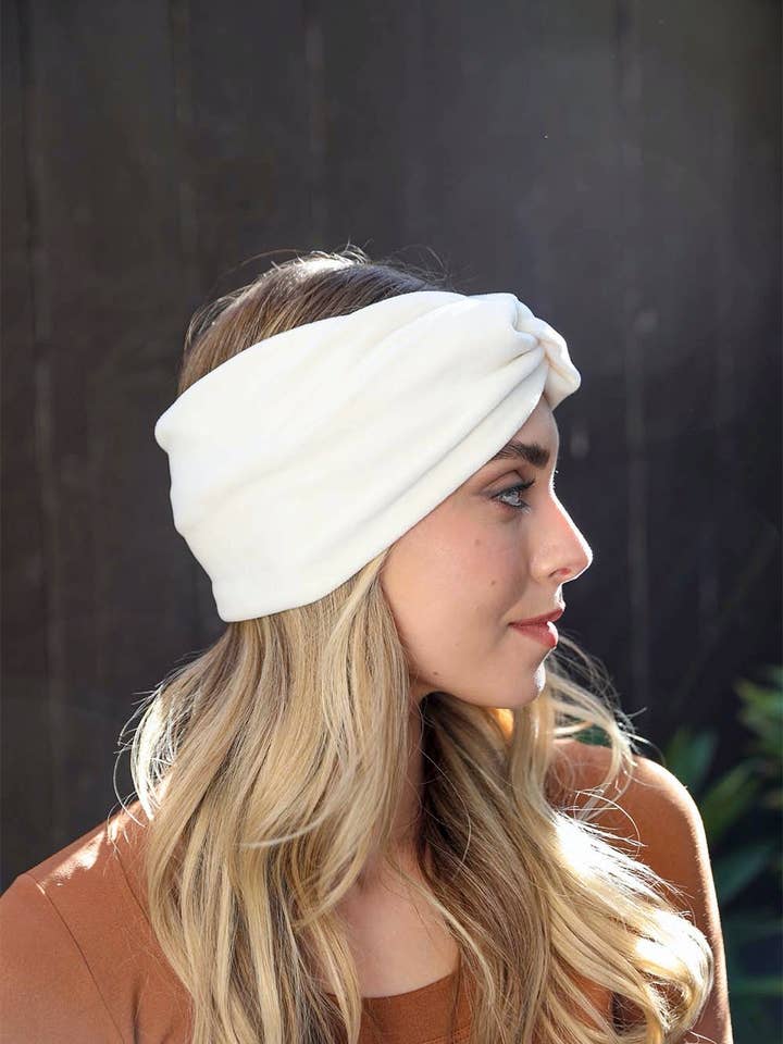 Velvet Twisted Headband/Earwarmer - White