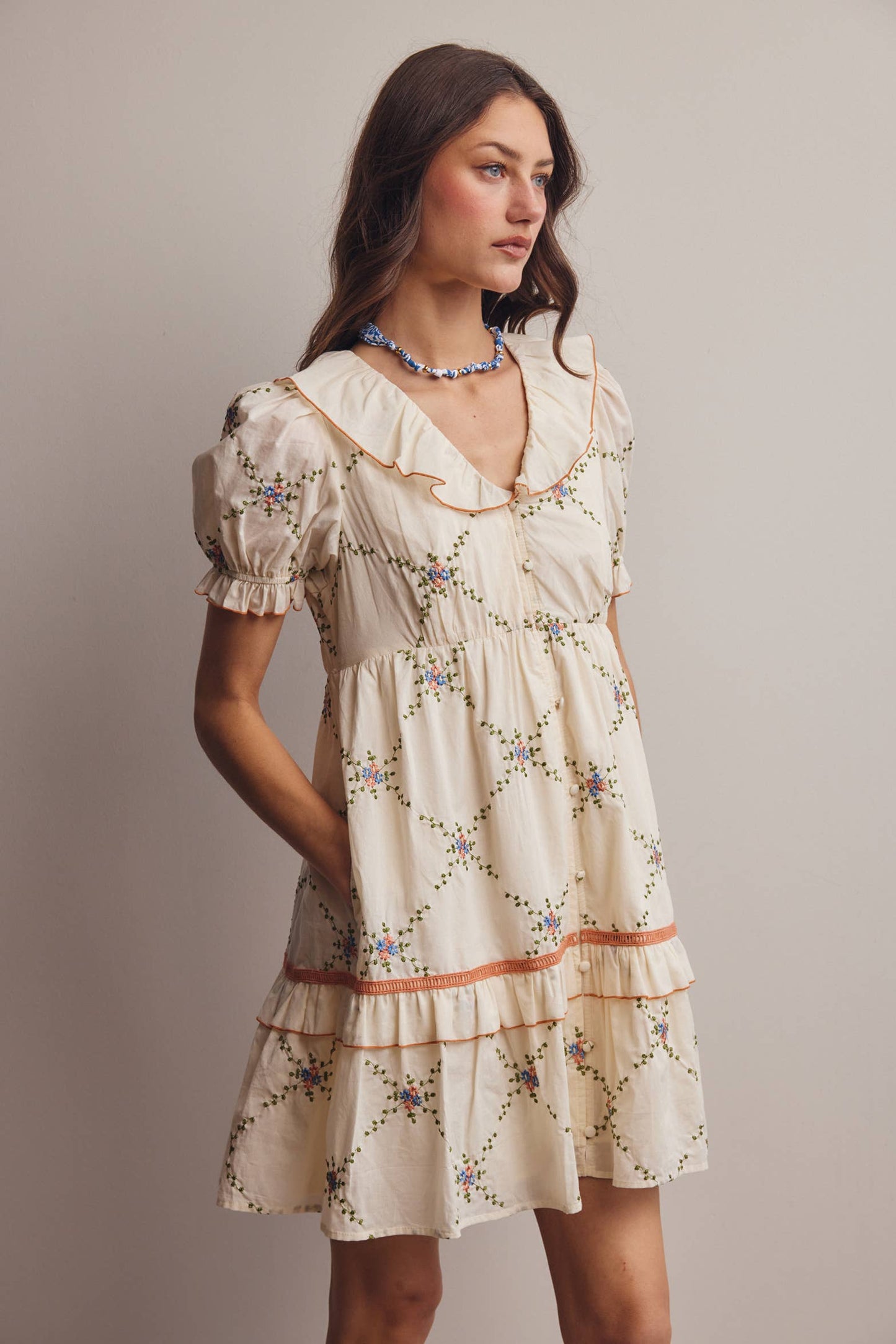 Lana Embroidered Ruffle Cotton Dress