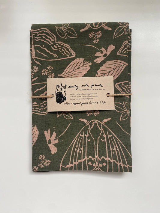 Olive Moths Linen Tea Towel - Emily Ruth Prints