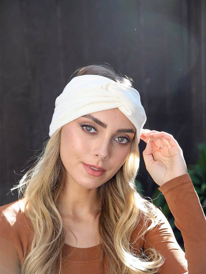 Velvet Twisted Headband/Earwarmer - White