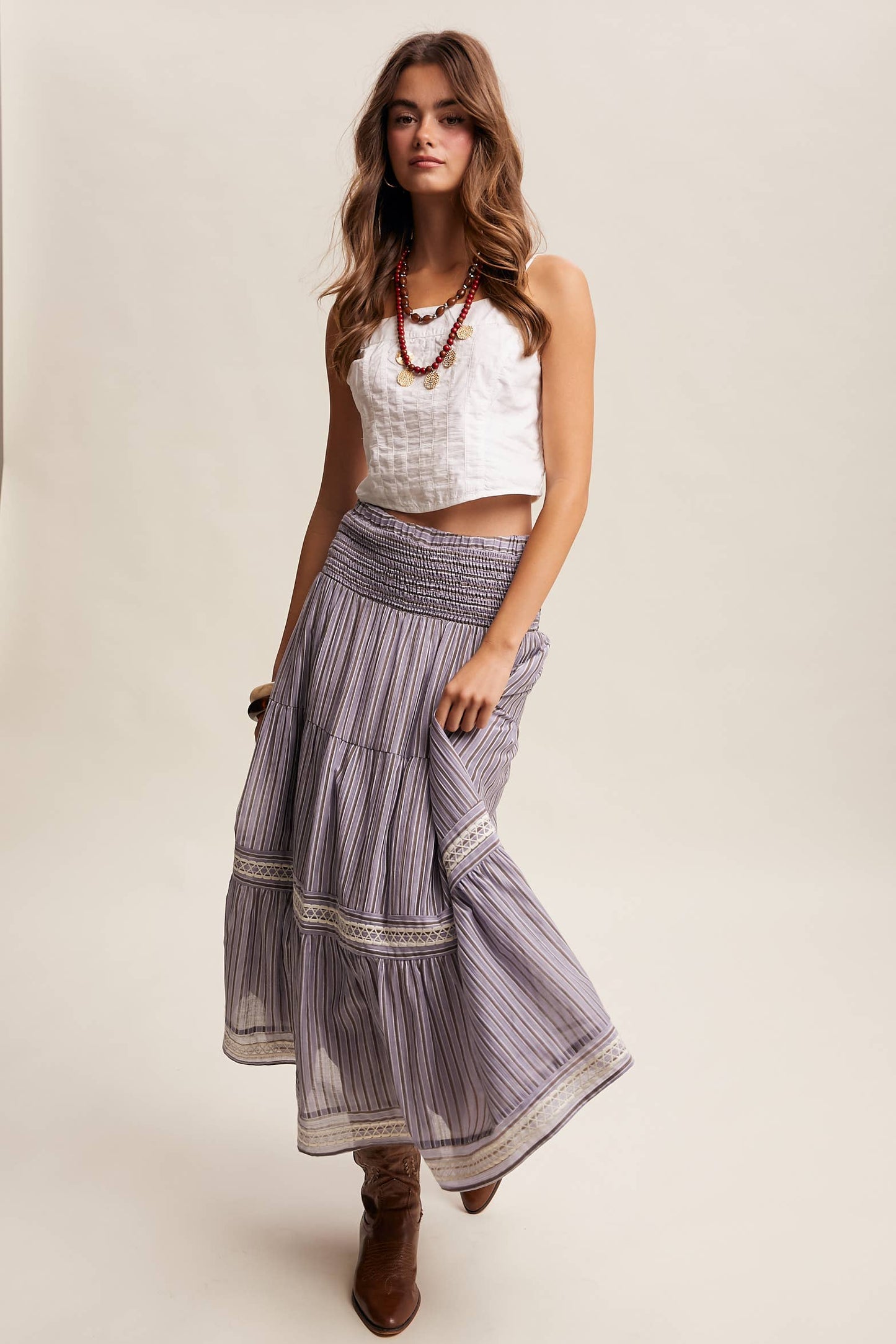 Townhomes Striped Smocked Maxi Skirt