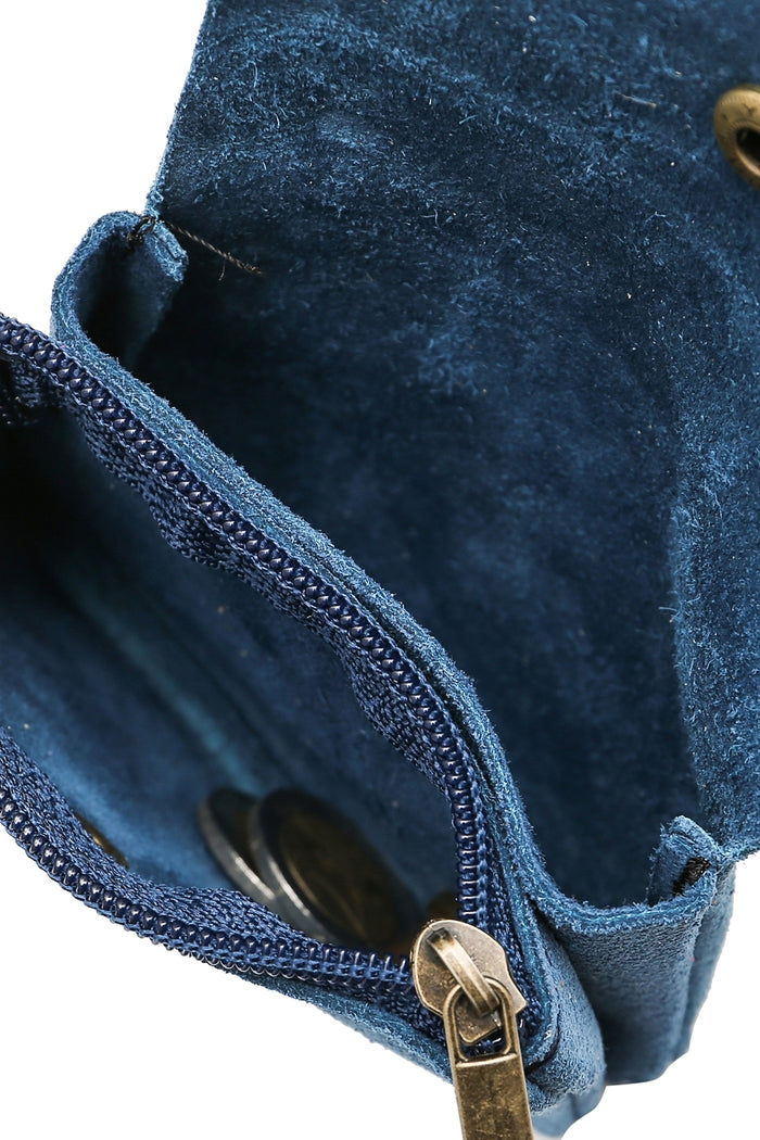 Suede Leather Coin Purse - Steel Blue