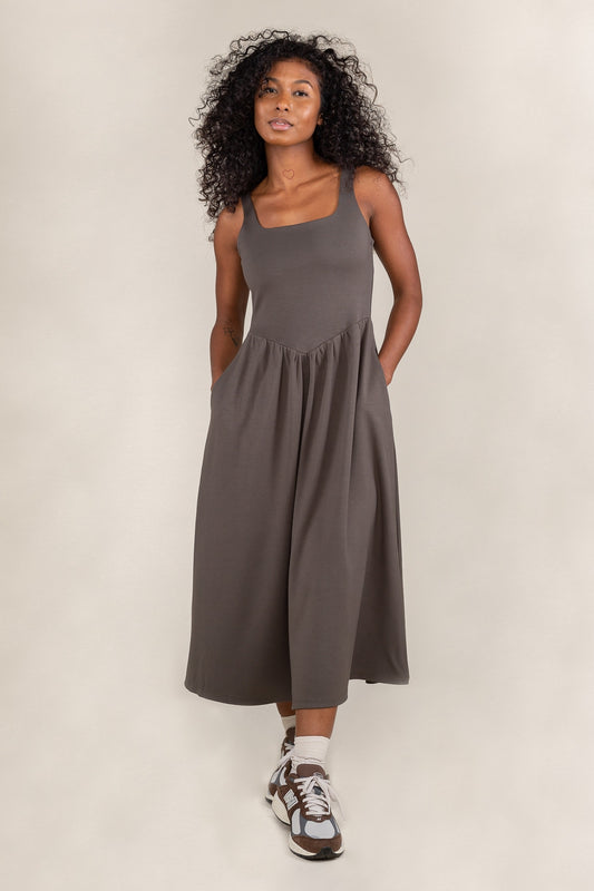 Olive Square-Neck Luxe Tank Dress