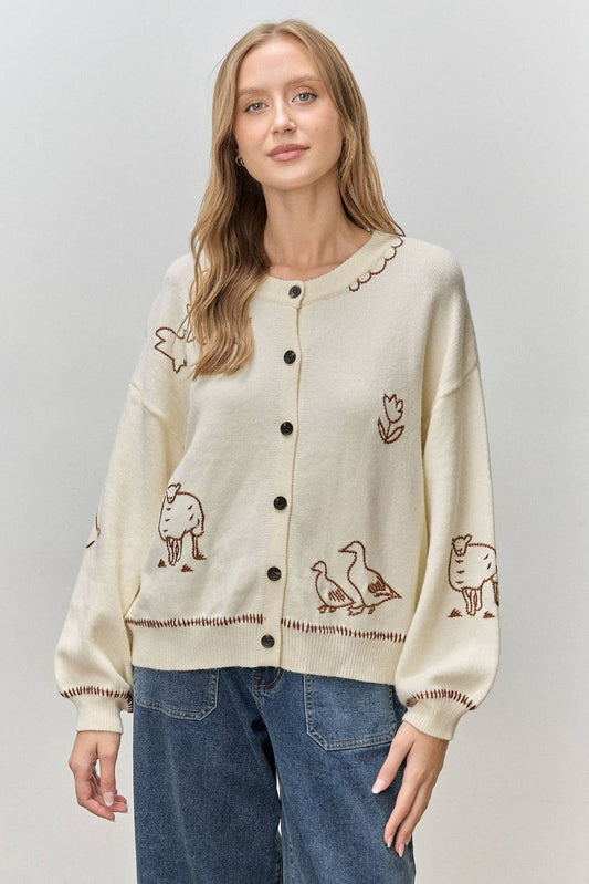 Greener Pastures Embroidered Cardigan