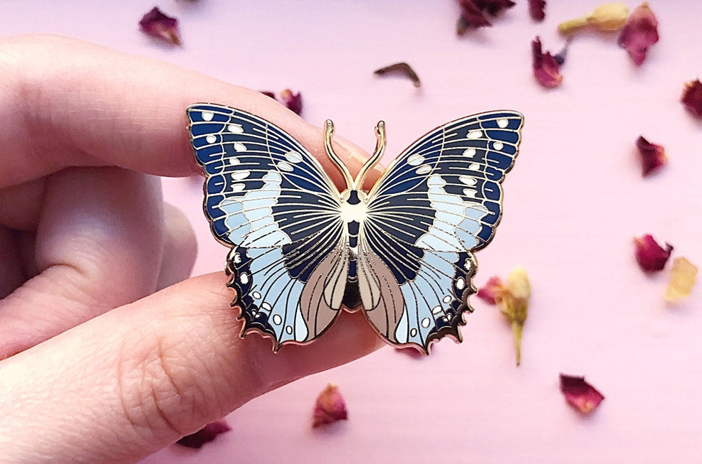 African Bluewing Butterfly Enamel Pin