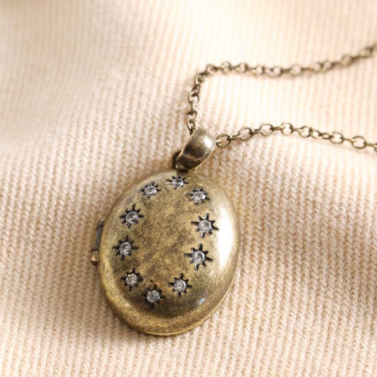 Antiqued Crystal Oval Locket