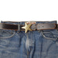 Brass Star Buckle Black Leather Belt