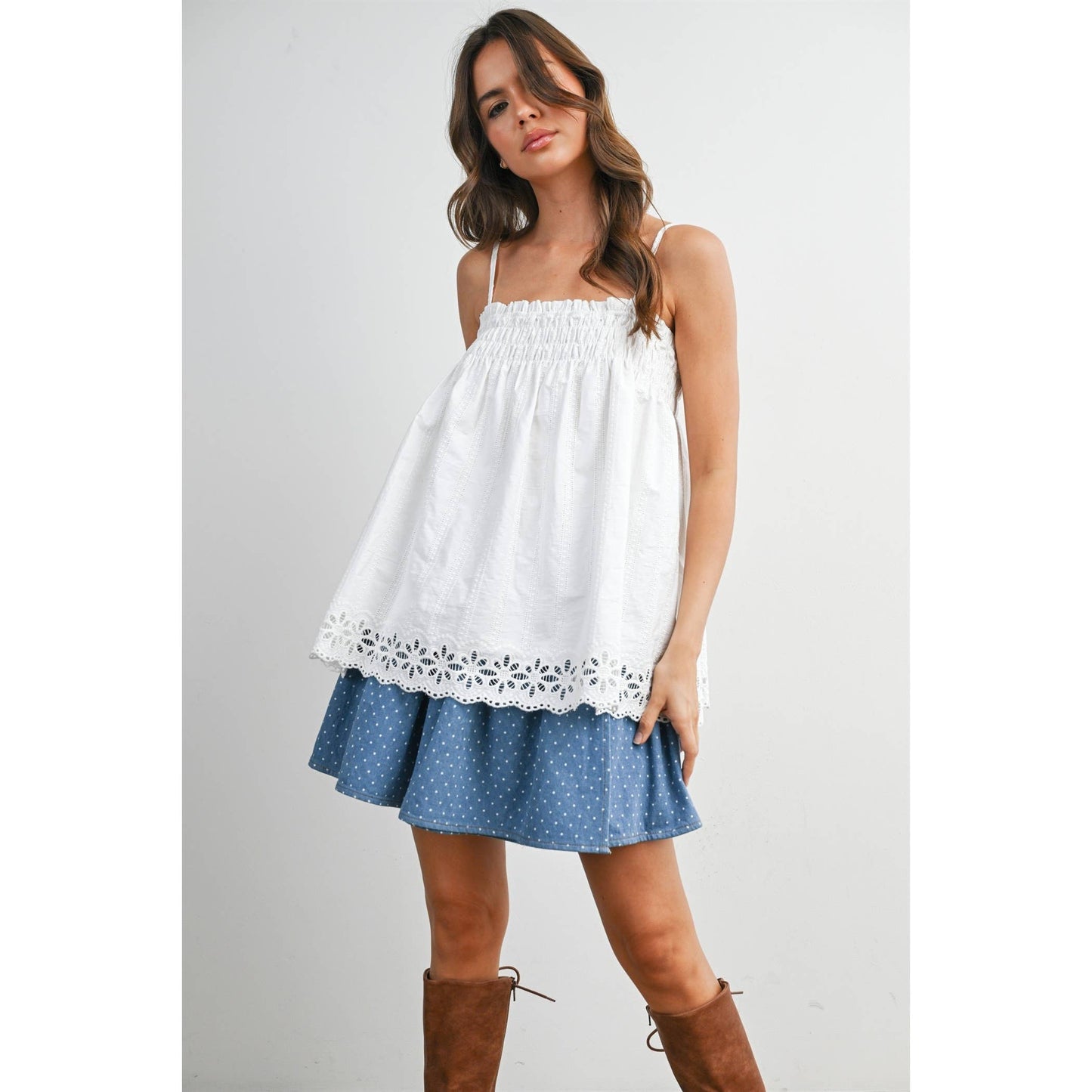 Carmelita Eyelet Trim Cami Top