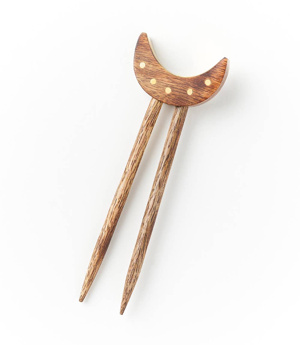 Crescent Moon Wood Hair Pin