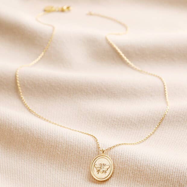 Gold Seal Stamped Bee Necklace