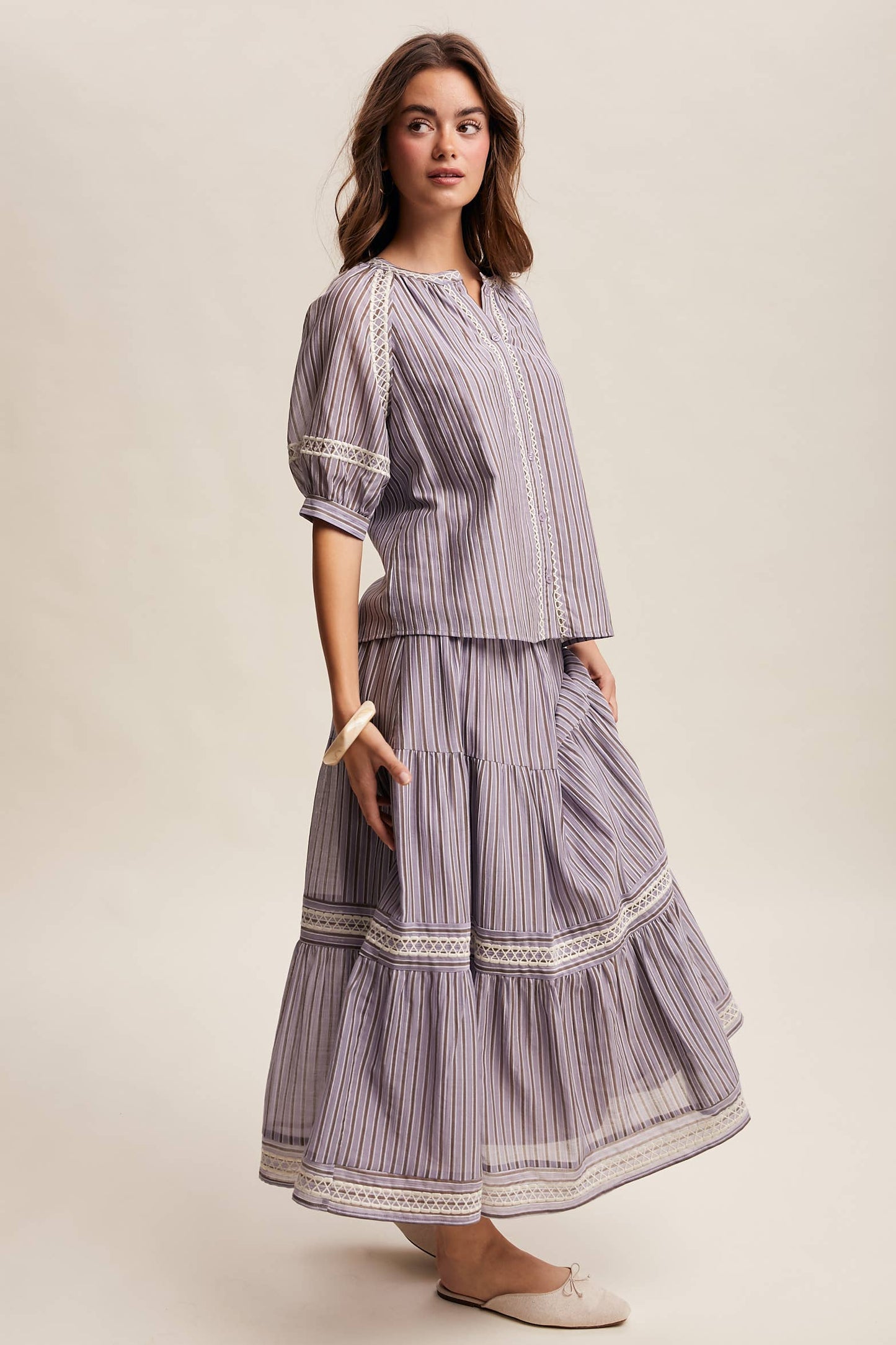 Townhomes Striped Smocked Maxi Skirt
