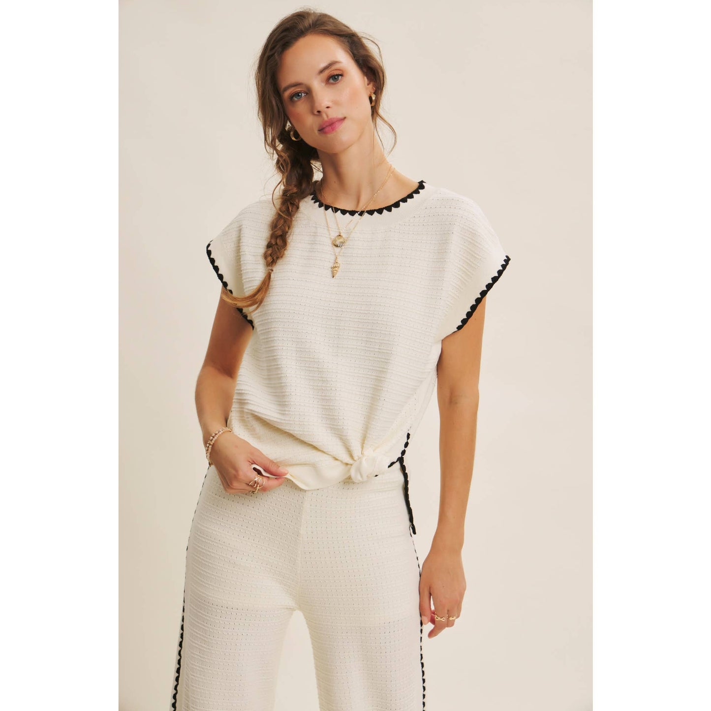 White Mocha Contrast Top
