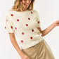 Strawberry Embroidery Puff Sleeve Knit Top