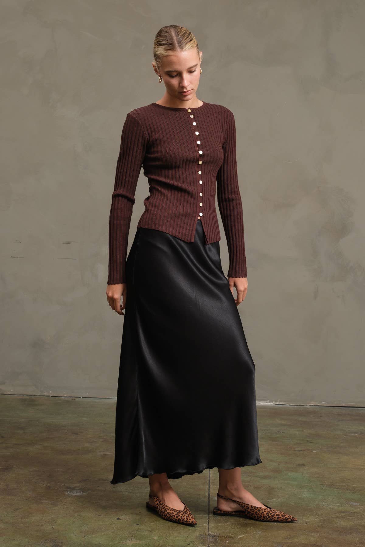 Sleek Silhouette Knit Button Up