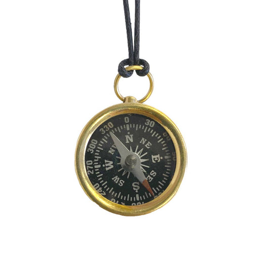 Polished Brass Mini Compass with Cord Necklace
