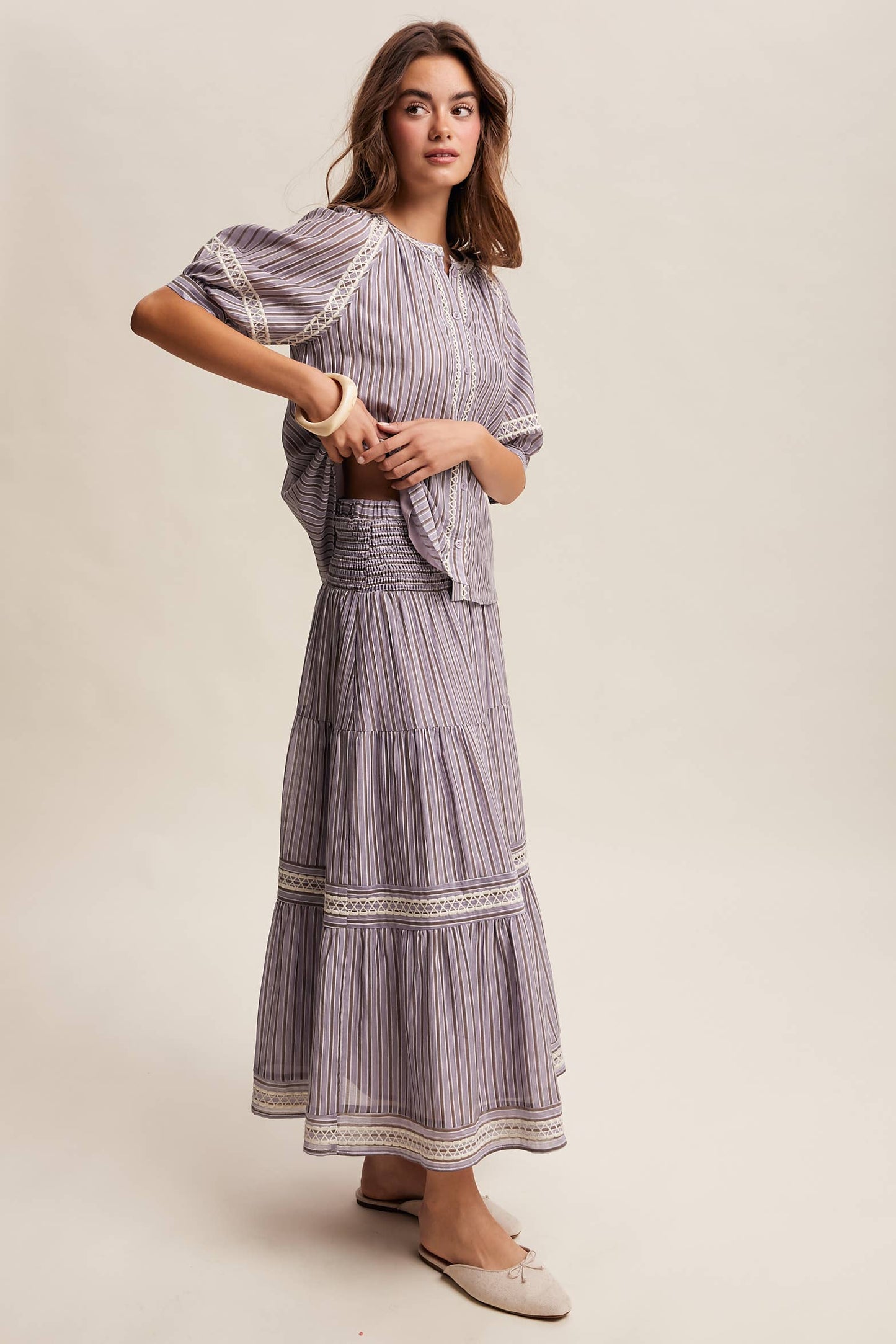 Townhomes Striped Smocked Maxi Skirt