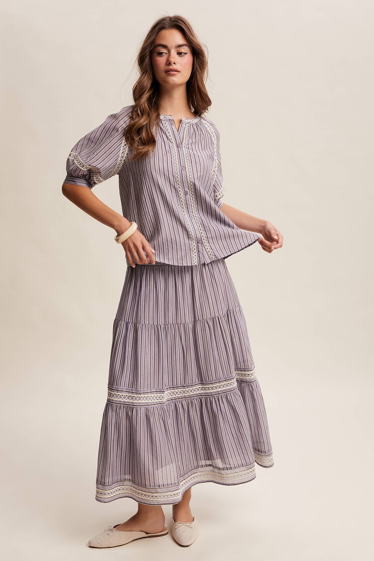Townhomes Striped Smocked Maxi Skirt