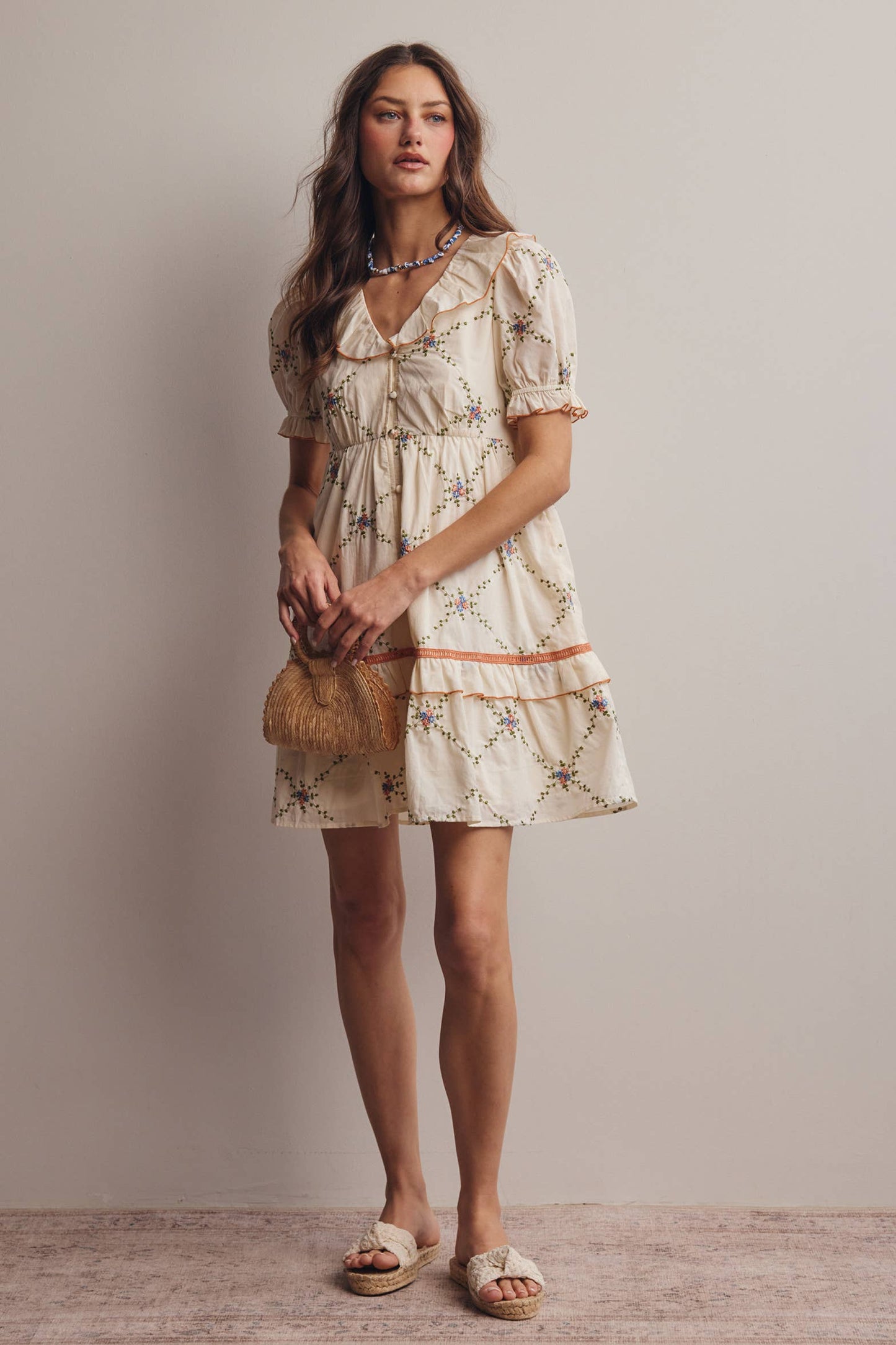 Lana Embroidered Ruffle Cotton Dress