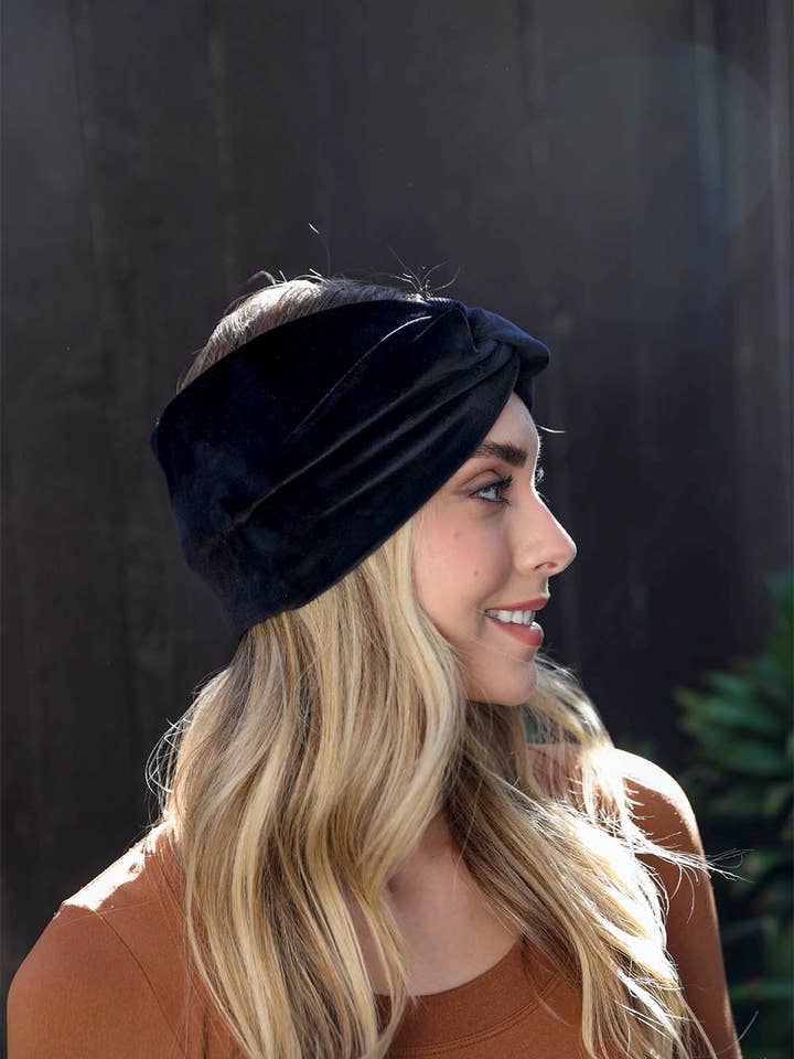 Velvet Twisted Headband/Earwarmer - Black