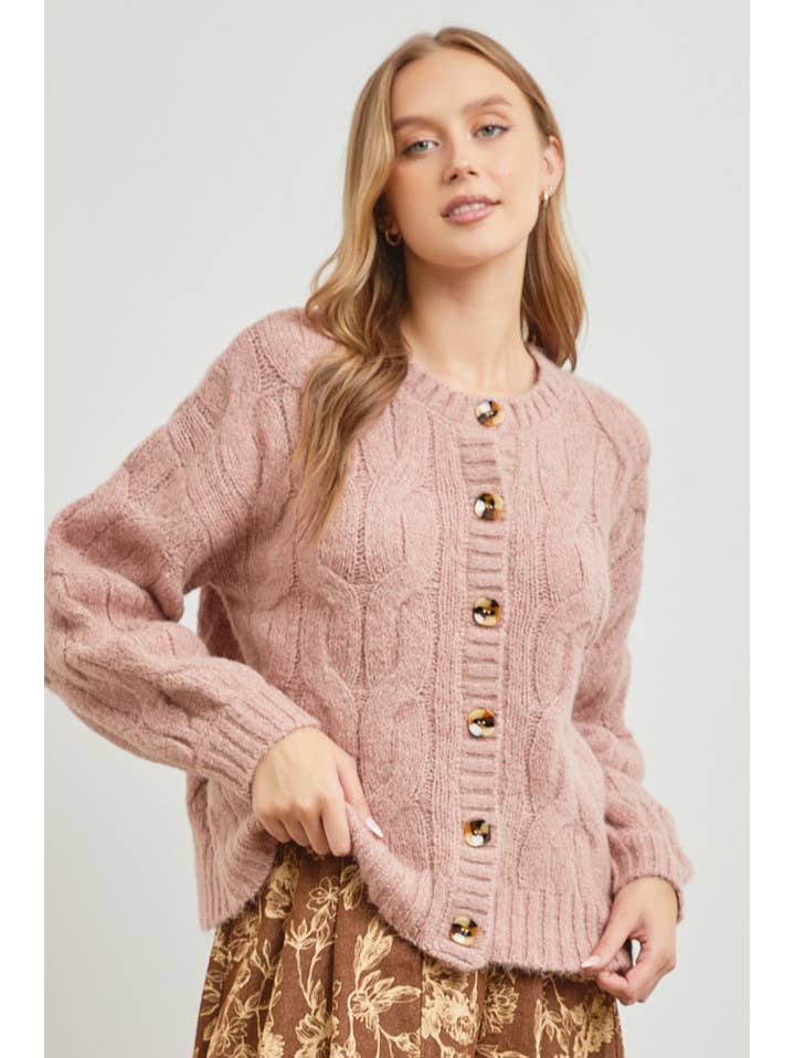 Dusty Rose Cable Cardigan