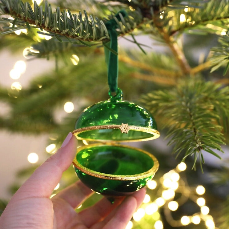 Hinged Green Glass Bauble Ornament