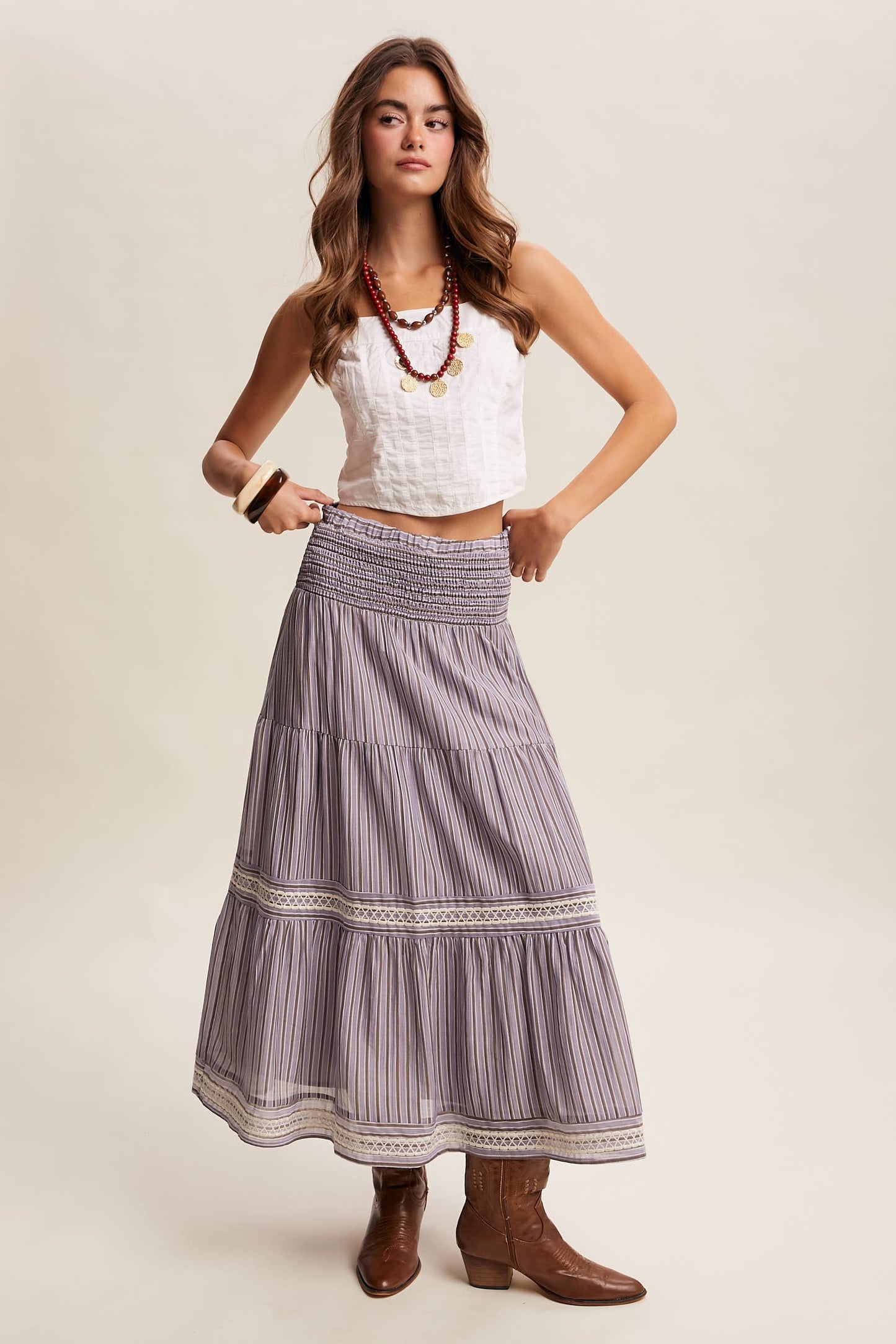 Townhomes Striped Smocked Maxi Skirt
