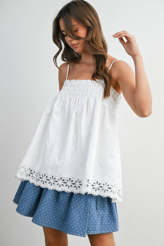 Carmelita Eyelet Trim Cami Top