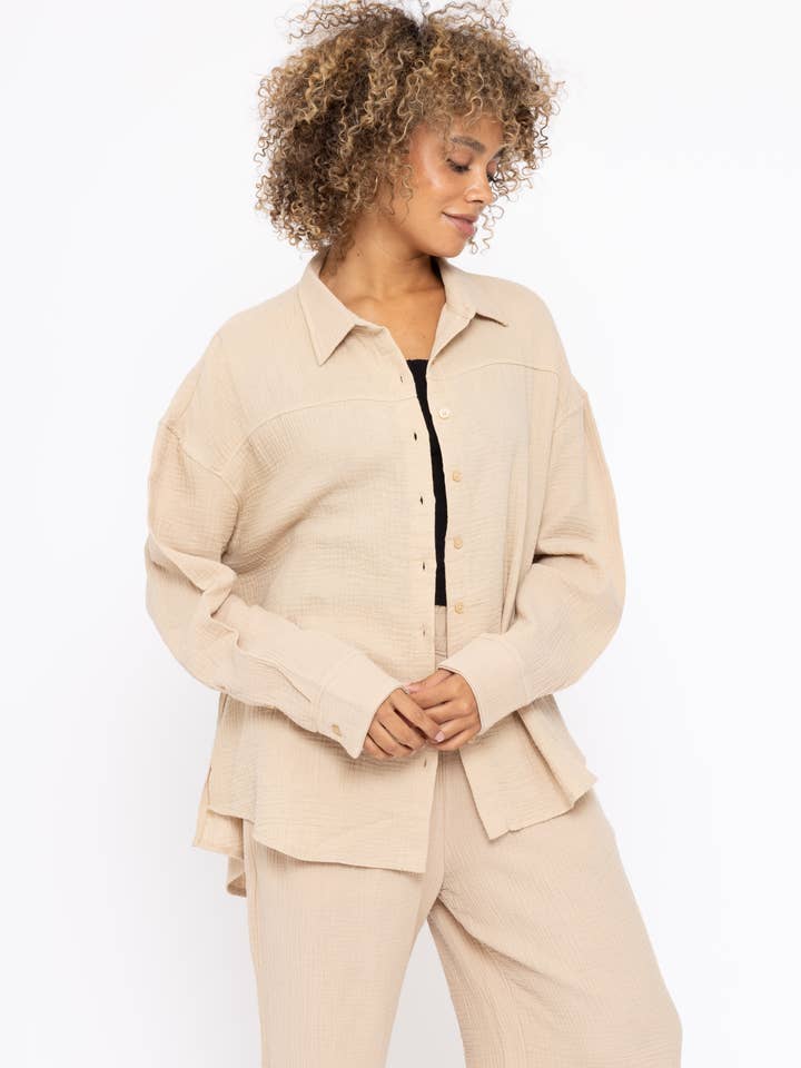 Gauzy Long-Sleeved Button-Down - Sand