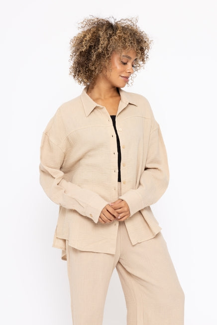 Gauzy Long-Sleeved Button-Down - Sand