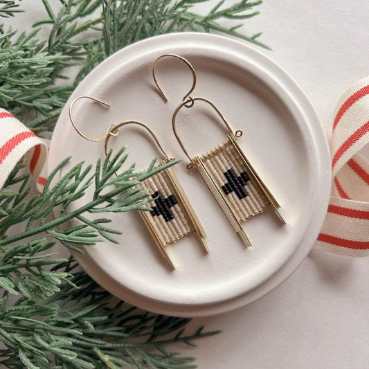 Beaded Ivory Cross Earrings - Free Range and Feral