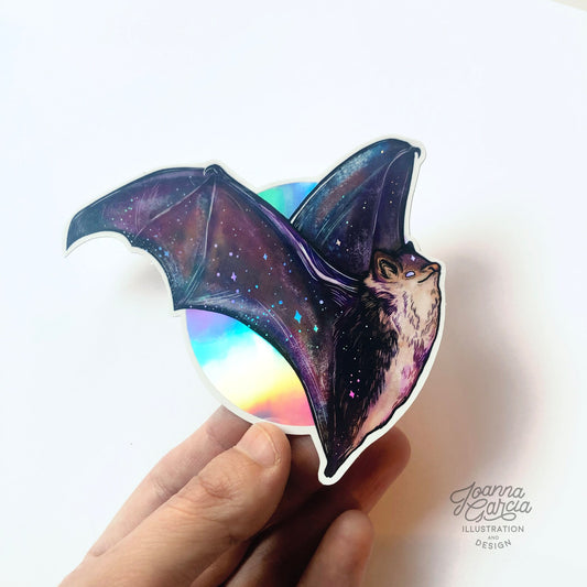 Holographic Bat and Moon Vinyl Sticker - Joanna Garcia Art