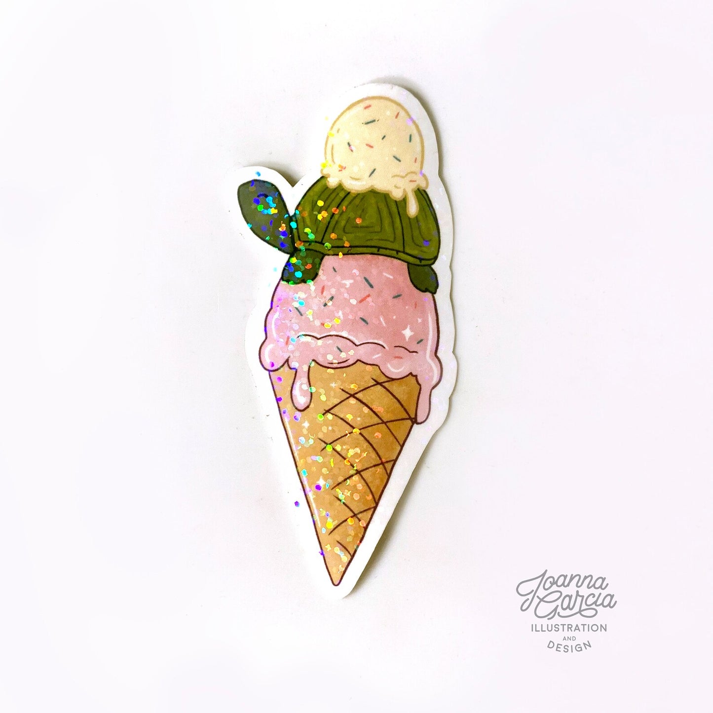 Glitter Ice Cream Turtle Vinyl Sticker - Joanna Garcia Art