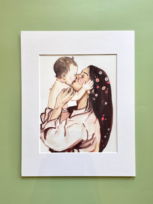 "Butternut Mama" Mother and Baby Art Print and Mat - J Lee Mancier Art