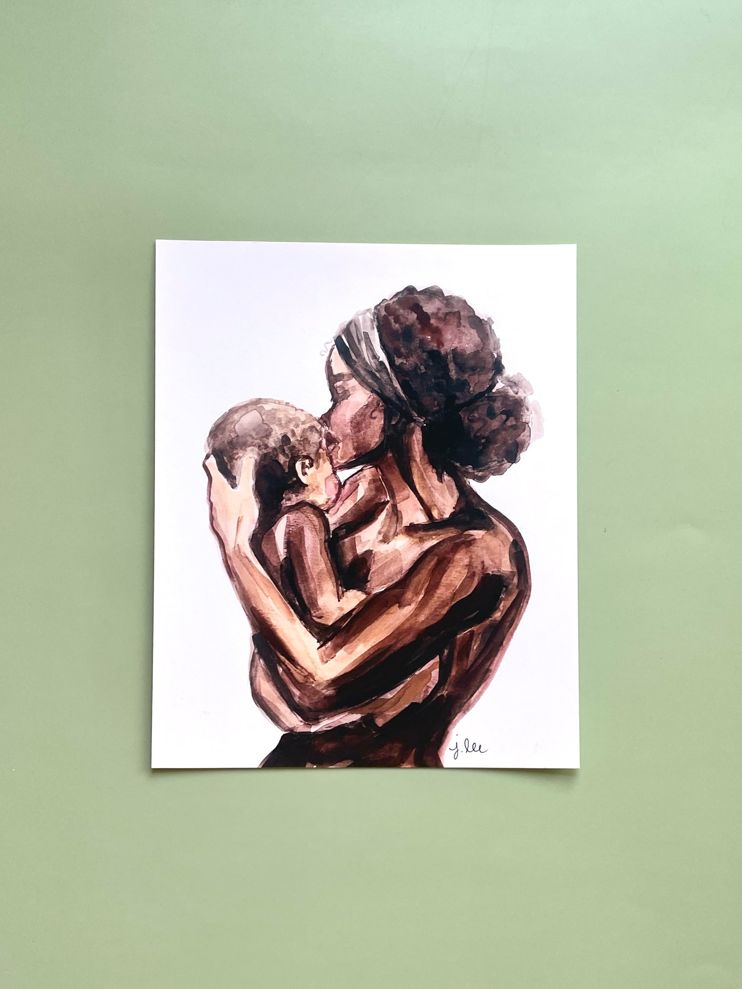 "Chocolate Mama" Mother and Baby Art Print - J Lee Mancier Art