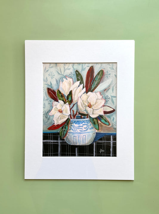 "June Magnolias" Still Life Art Print and Mat - J Lee Mancier Art
