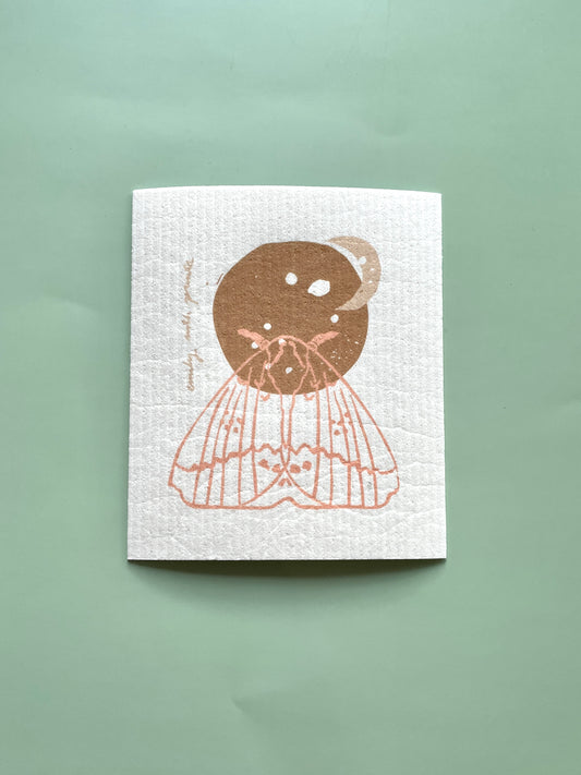 Pink Moth Swedish Dish Cloth - Emily Ruth Prints