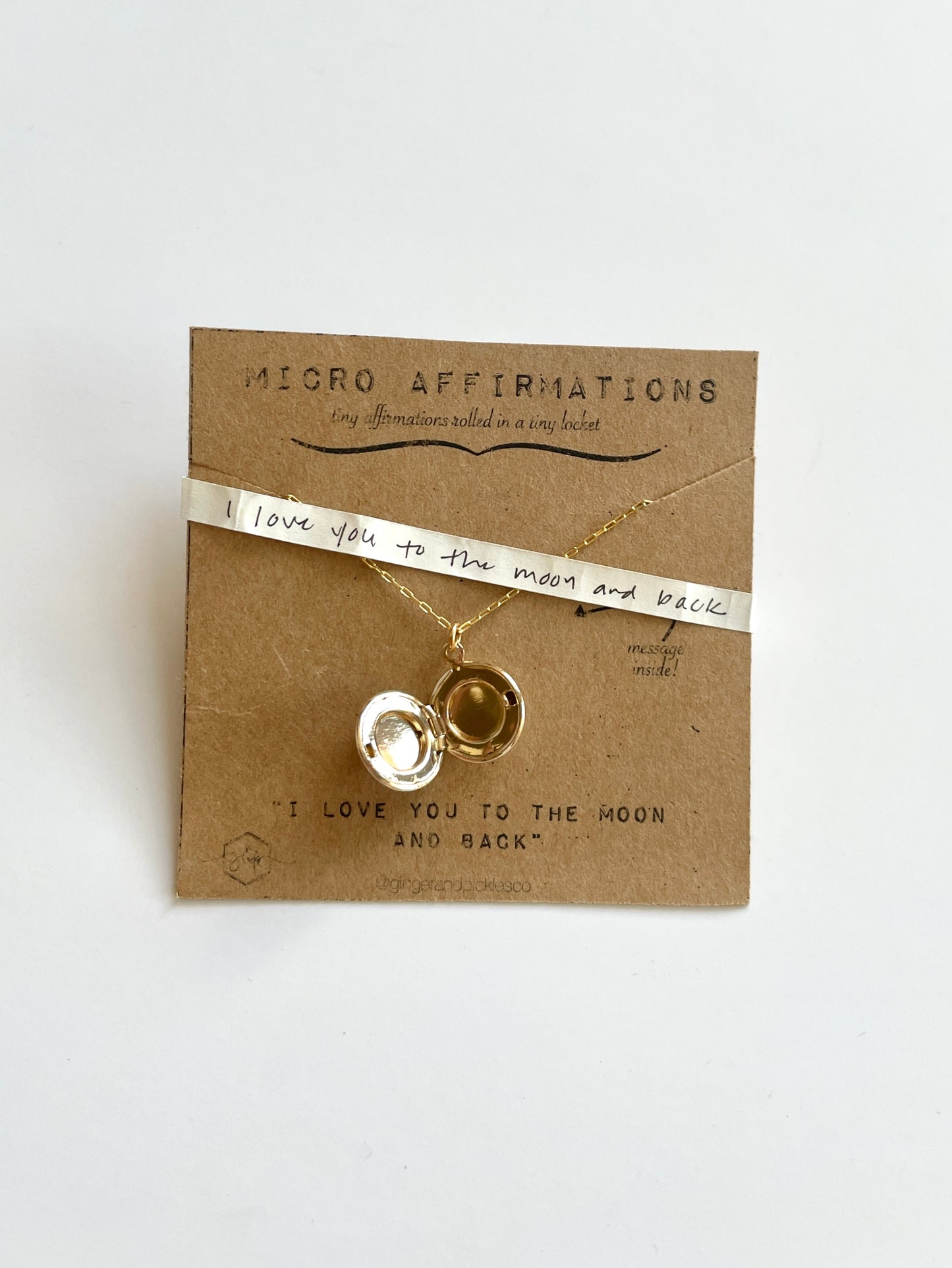 "Moon and Back" Micro Affirmation Locket - Ginger and Pickles